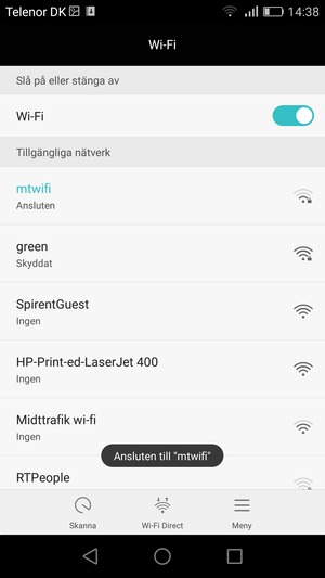 Du är nu ansluten till Wi-Fi nätverket