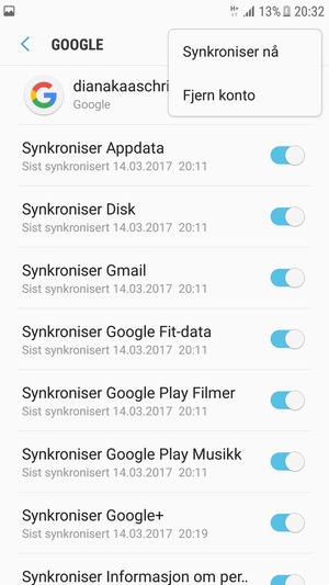 Velg Synkroniser nå