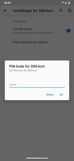 Skriv inn Ny PIN-kode for SIM-kort og velg OK