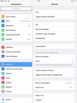 Seleziona Generali e Aggiornamento Software