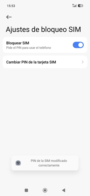 Su PIN de la tarjeta SIM ha sido cambiado
