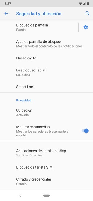 Seleccione Bloqueo de tarjeta SIM