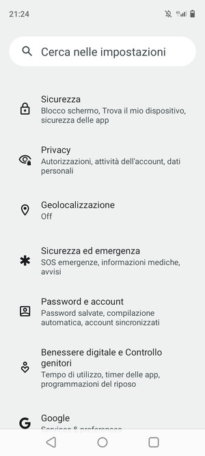 Scorri e seleziona Password e account