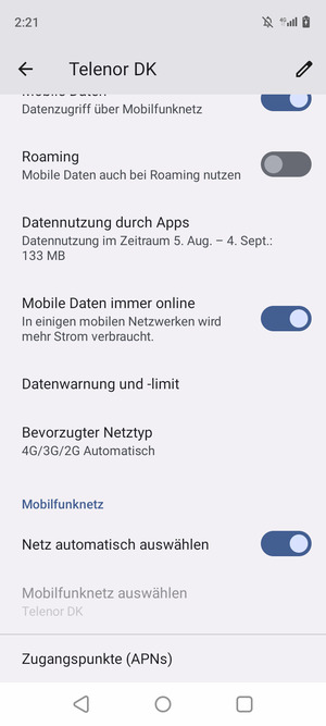 Scrollen Sie und wählen Sie Zugangspunkte (APNs)