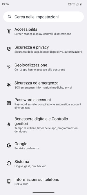 Scorri e seleziona Password e account