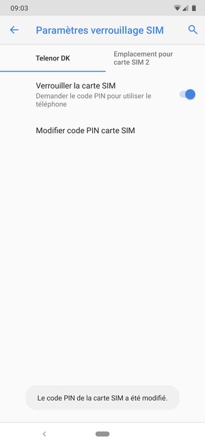 Votre code PIN de la carte SIM a été modifié