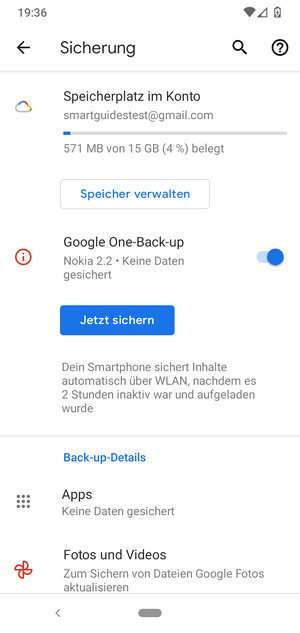 Wählen Sie Speicherplatz im Konto