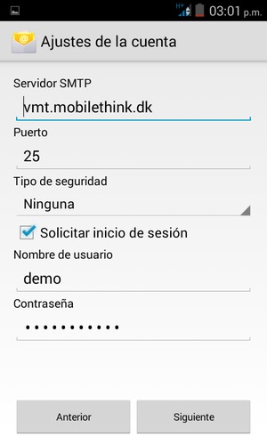 Introduzca la dirección de servidor Saliente