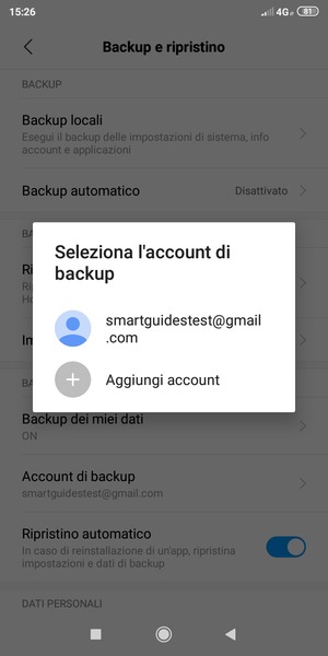 Seleziona il tuo account di backup