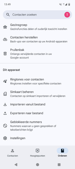 Scroll naar en selecteer Simkaart beheren