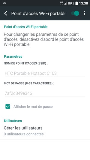Votre téléphone est maintenant configuré pour être utilisé comme modem