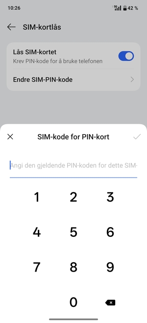 Skriv inn Gammel PIN-kode for SIM-kort og velg OK