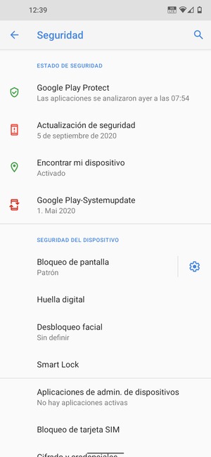 Seleccione Bloqueo de tarjeta SIM