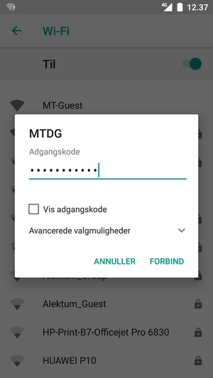 Indtast Wi-Fi adgangskoden og vælg OPRET FORBINDELSE