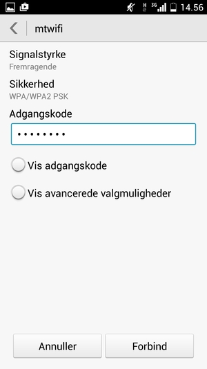 Indtast Wi-Fi adgangskoden og vælg Forbind