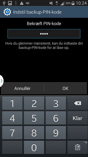 Bekræft din Backup-PIN-kode og vælg OK