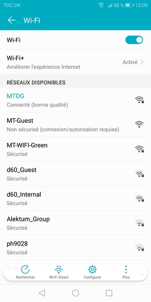 Vous êtes maintenant connecté au réseau Wi-Fi