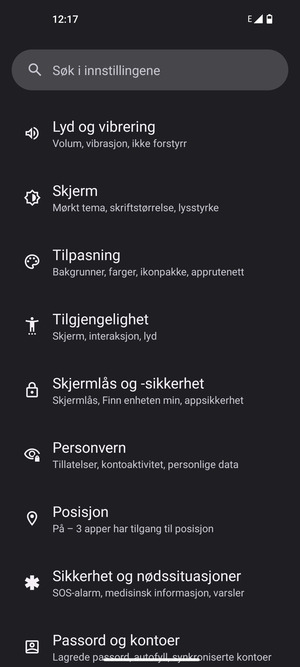 Bla til og velg Skjermlås og -sikkerhet