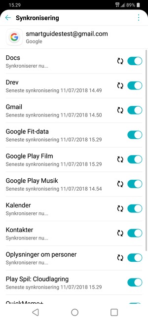 Dine oplysninger vil blive synkroniseret