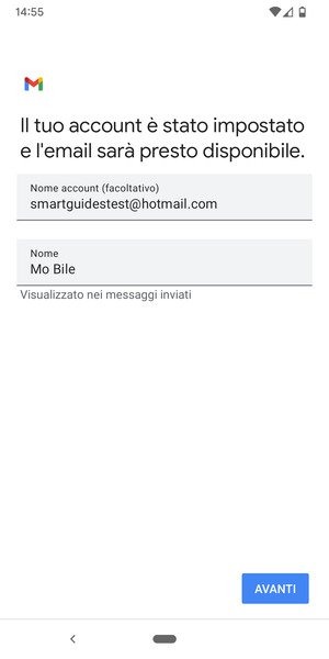 Scegli un nome per il tuo account e inserisci il tuo nome. Seleziona AVANTI