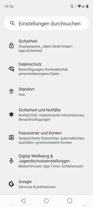 Scrollen Sie und wählen Sie Sicherheit