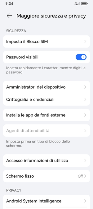 Seleziona Imposta il Blocco SIM