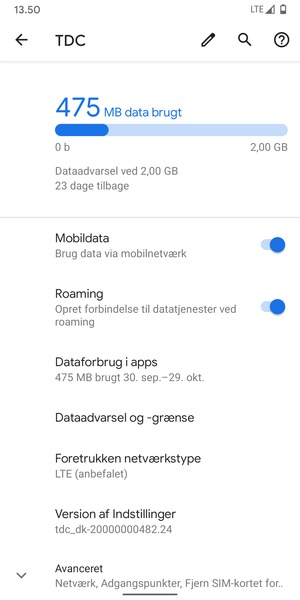 Slå Roaming til eller fra