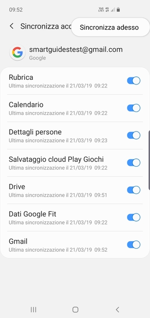 Seleziona Sincronizza adesso