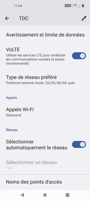 Pour changer de réseau en cas de problèmes de réseau, désactiver Sélectionner automatiquement le réseau