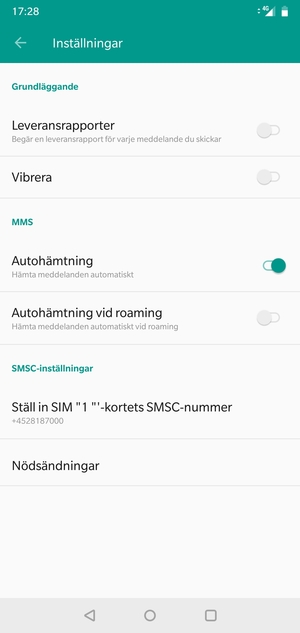Välj Ställ in SIM-kortets SMSC-nummer