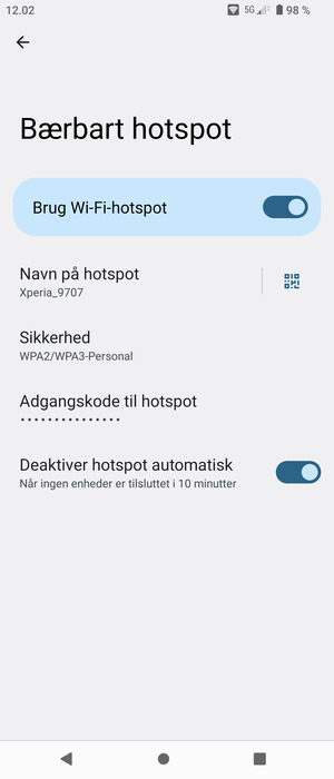 Din telefon er nu sat op til brug som modem