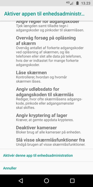 Scroll ned og vælg Aktivér denne app til enhedsadministration