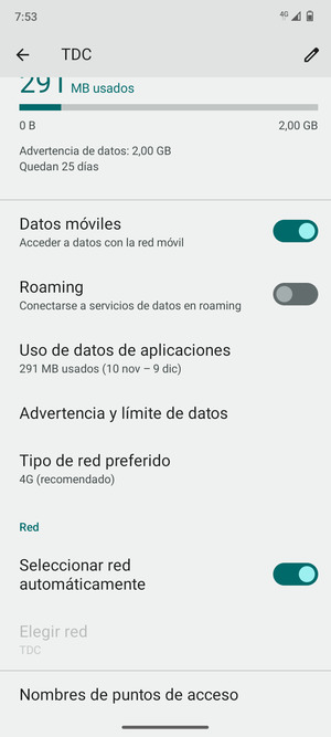 Para cambiar la red en caso de problemas de conectividad, desactive Seleccionar una red automáticamente