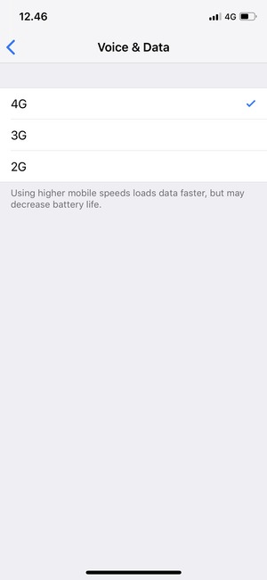 To enable 4G, select 4G