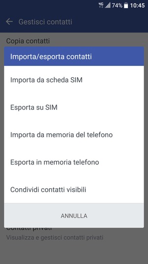 Seleziona Importa da scheda SIM