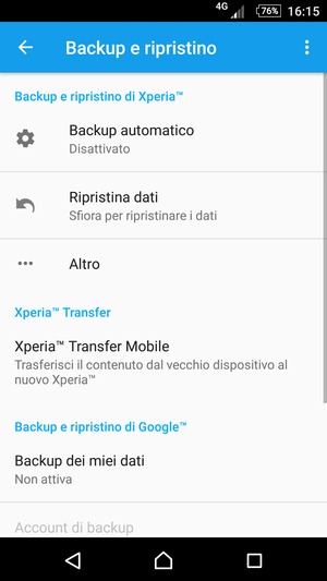 Seleziona Backup dei miei dati