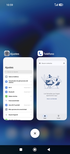 Seleccione el icono Eliminar para cerrar todas las aplicaciones en ejecución