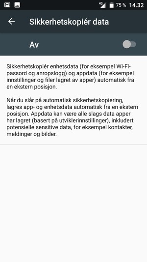 Slå på Sikkerhetskopiér data