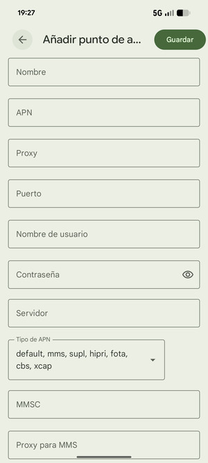 Introduzca la información de Internet