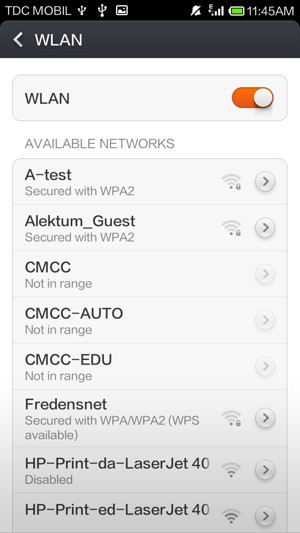 Select the wireless network you want to connect to