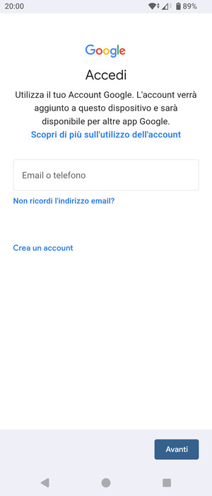 Inserisci il tuo indirizzo Gmail e seleziona Avanti