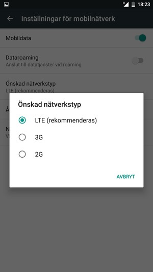 Tryck på ditt föredragna alternativ