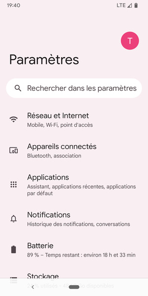 Sélectionnez Réseau et Internet