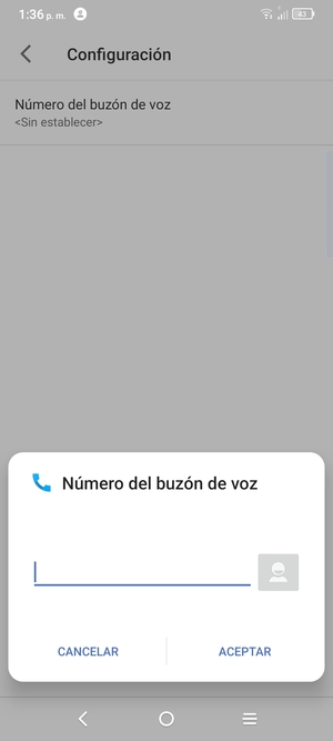 Introduzca el Número del buzón de voz y seleccione ACEPTAR