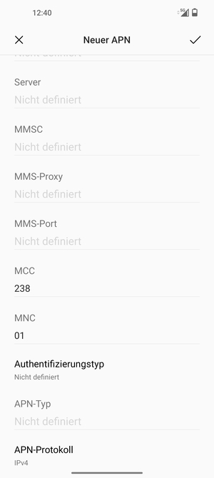 Scrollen Sie nach unten und geben Sie MMS-Informationen ein