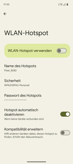 Wählen Sie Passwort des Hotspots
