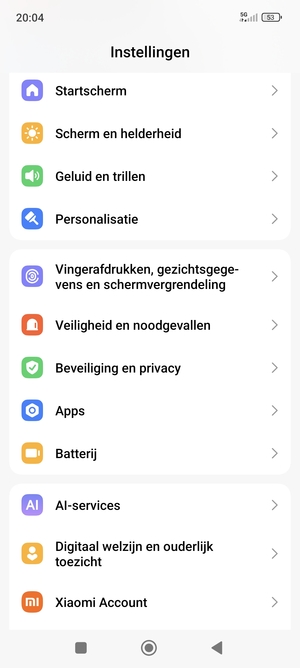 Scroll naar en selecteer Beveiliging en privacy