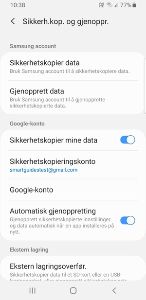 Velg Sikkerhetskopieringskonto