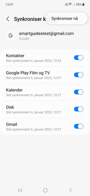 Velg Synkroniser nå