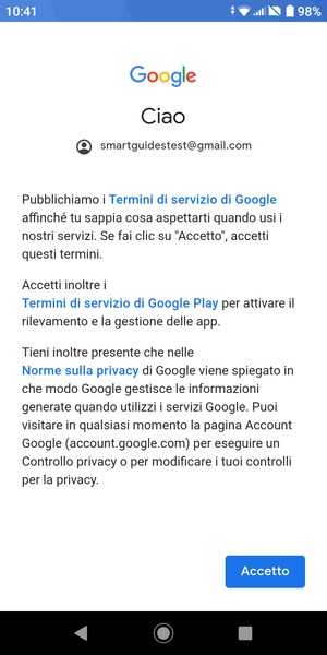 Seleziona Accetto